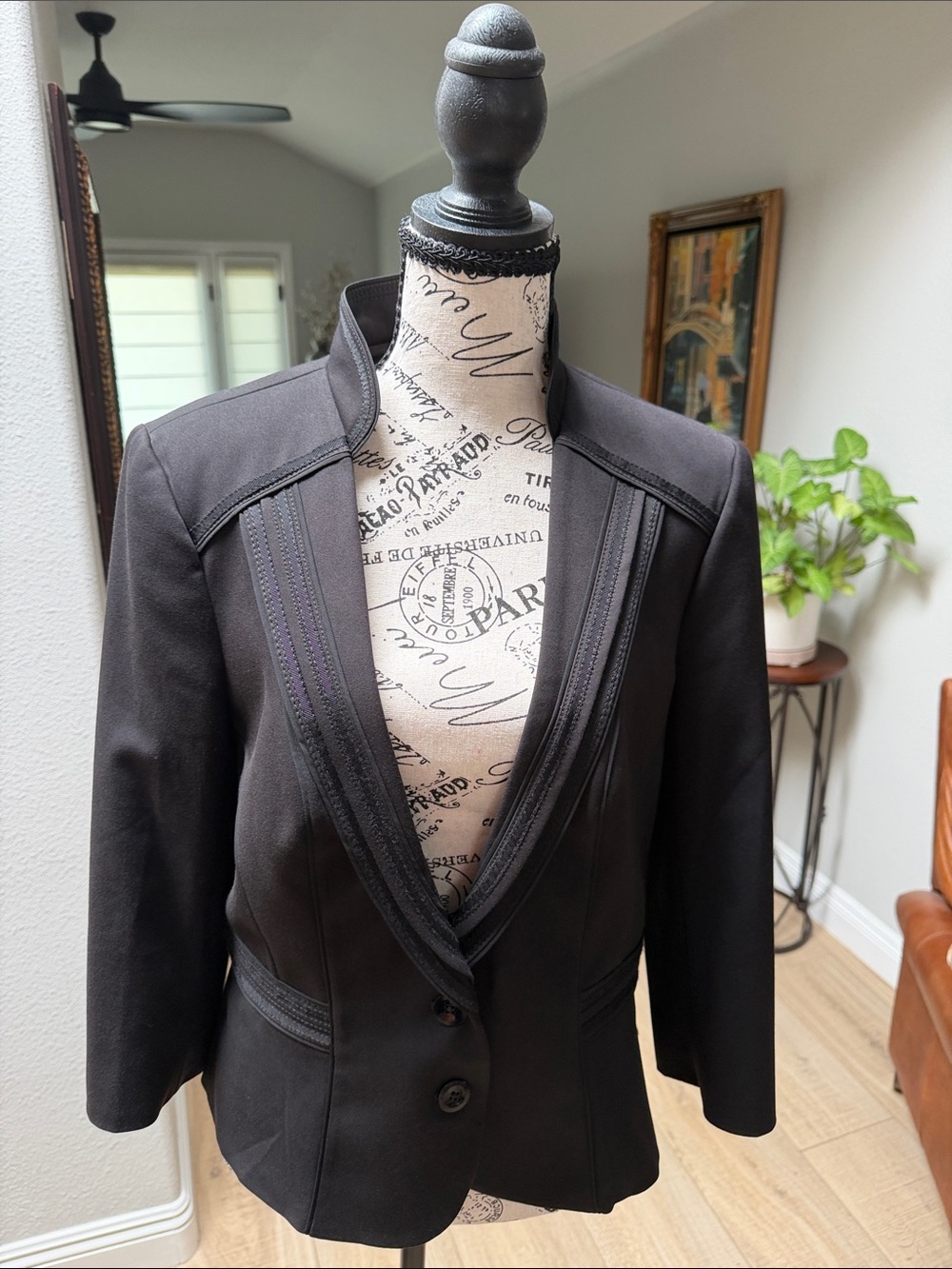 White House Black Market Black Tailored Blazer with Trim Detail